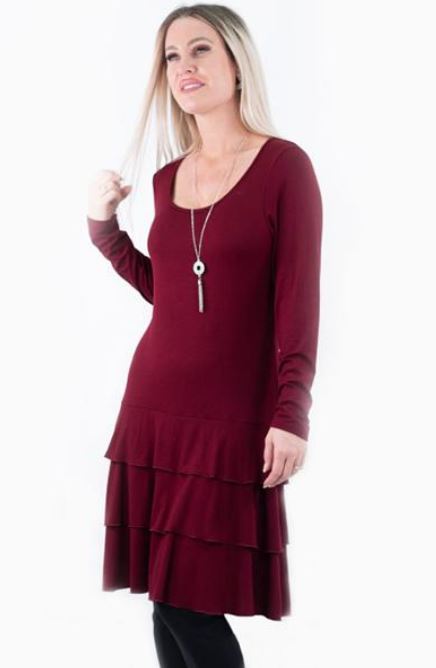 Long Sleeve Tiered Wine Mini Dress