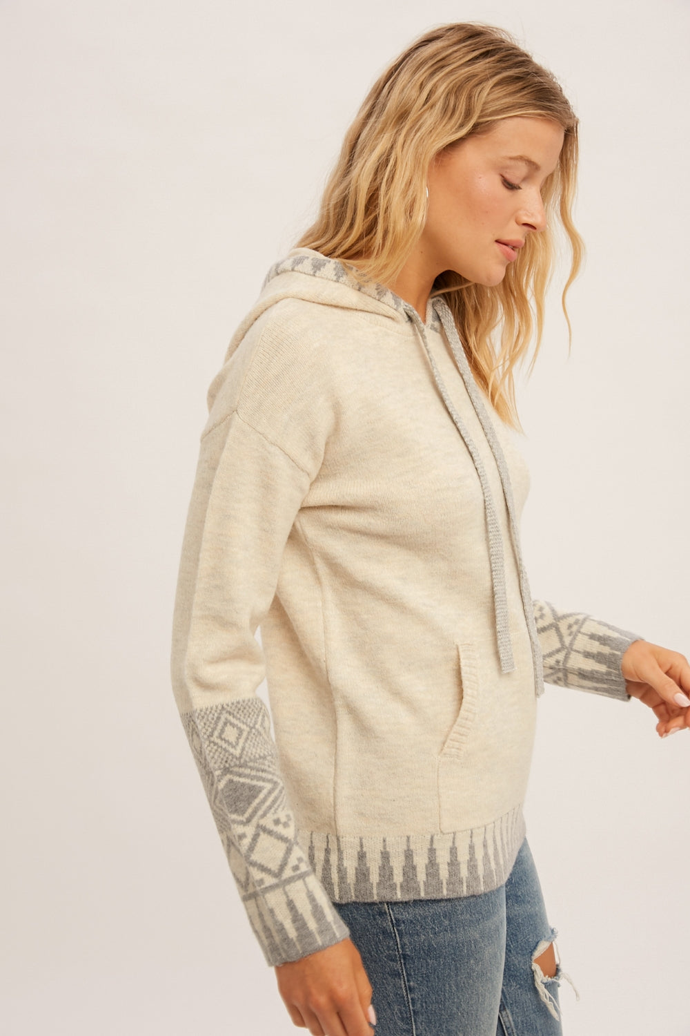 Jacquard Pullover Hoodie Sweater