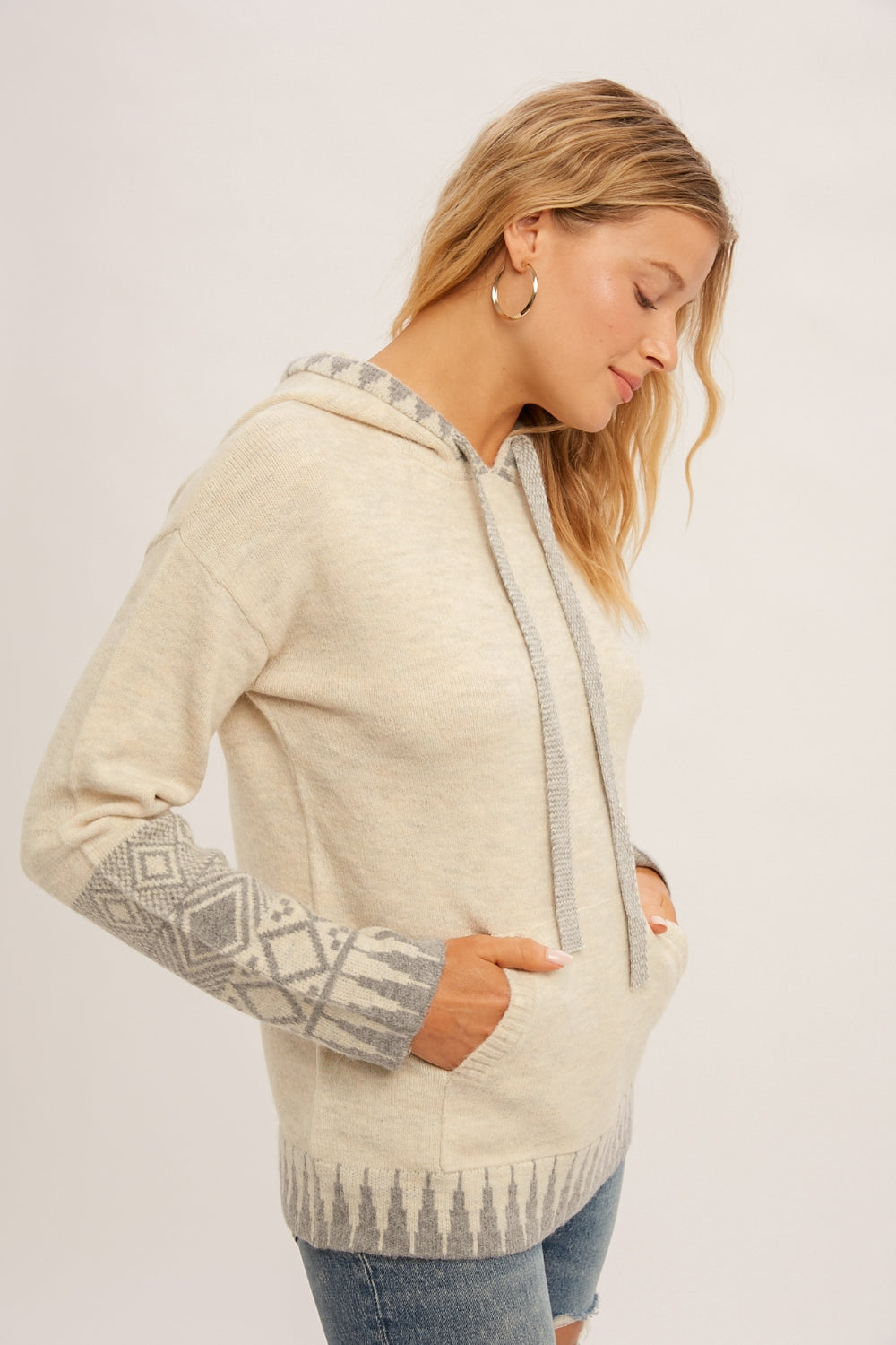 Jacquard Pullover Hoodie Sweater