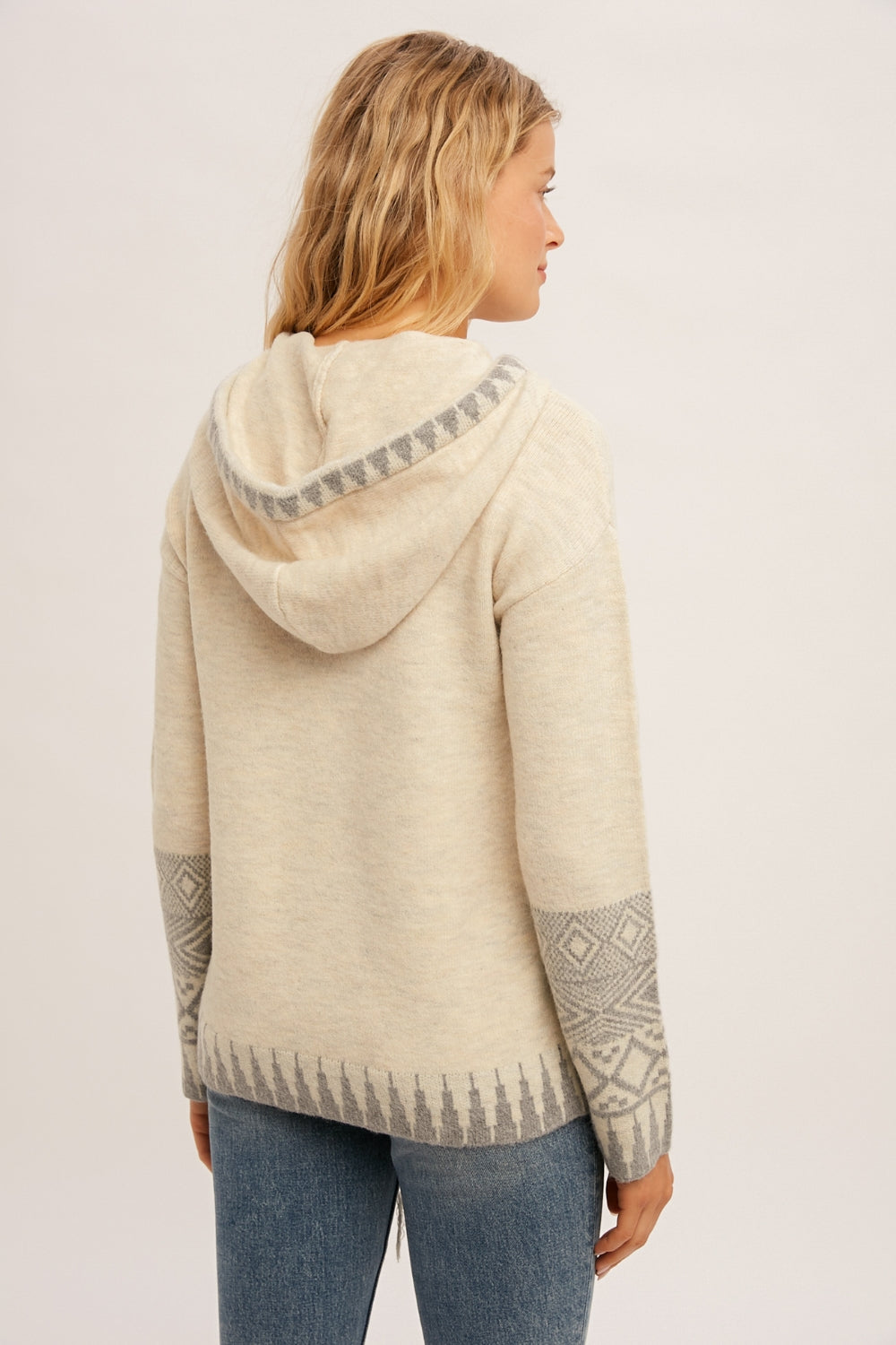 Jacquard Pullover Hoodie Sweater