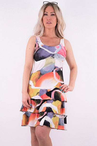 Tiered Abstract Mini Dress