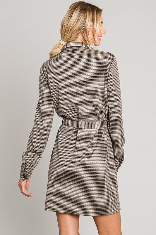 Cocoa Gingham Print Waist Tie Shirt Dress