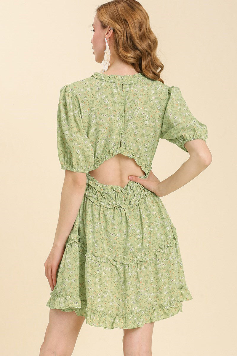 Cutout Back Ruffle Detailed Mini Dress