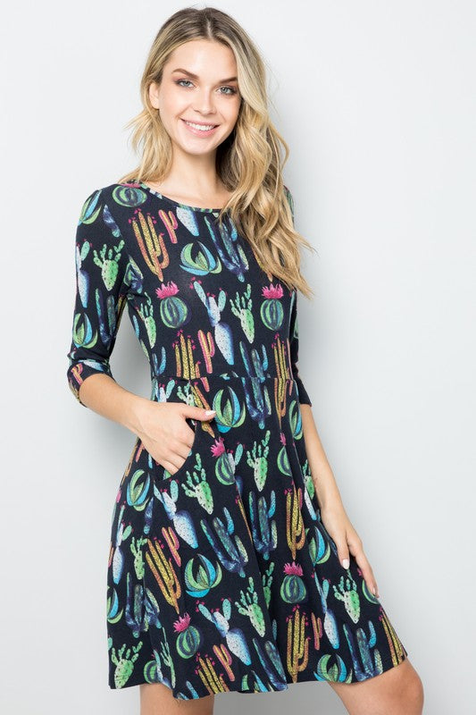 Cactus Print Sweater Dress