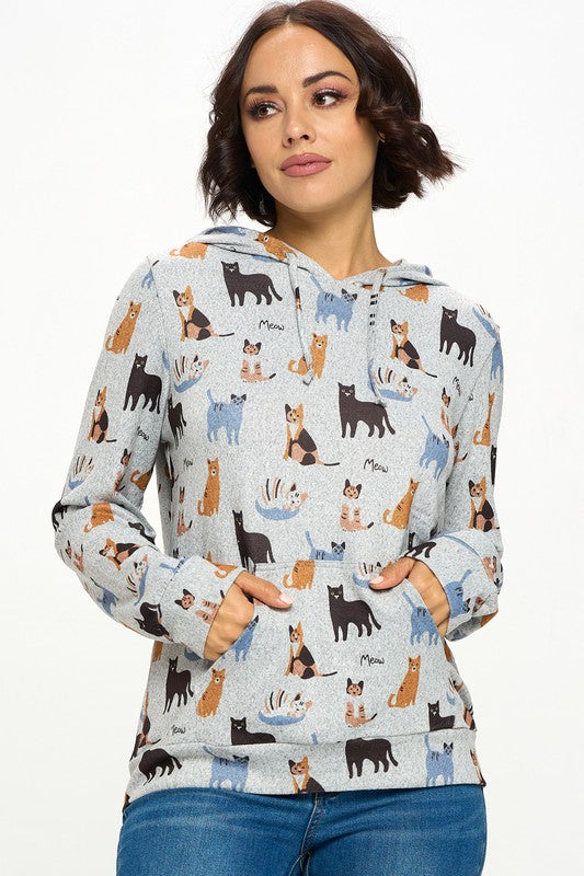 Cat Print Hoodie