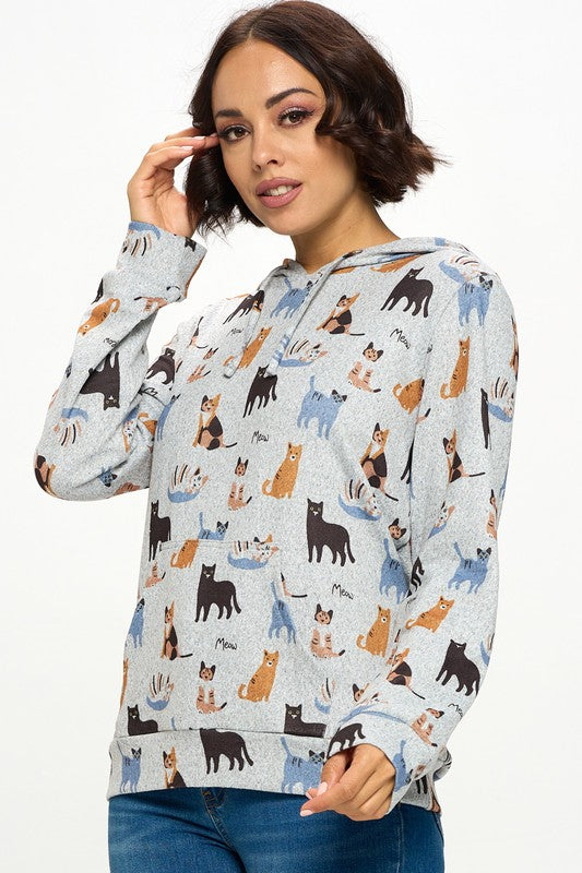 Cat Print Hoodie