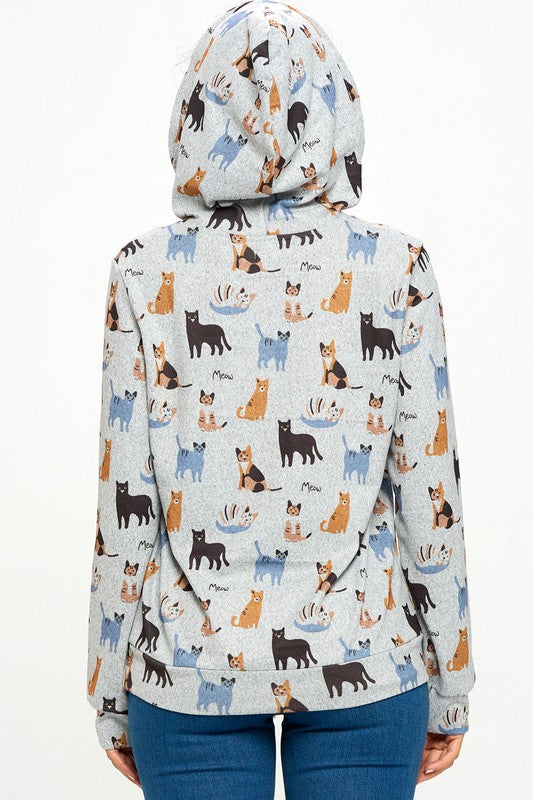 Cat Print Hoodie