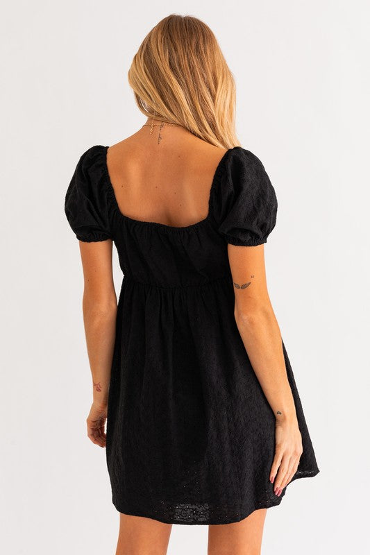 Puff Sleeve Crochet Top Babydoll Dress
