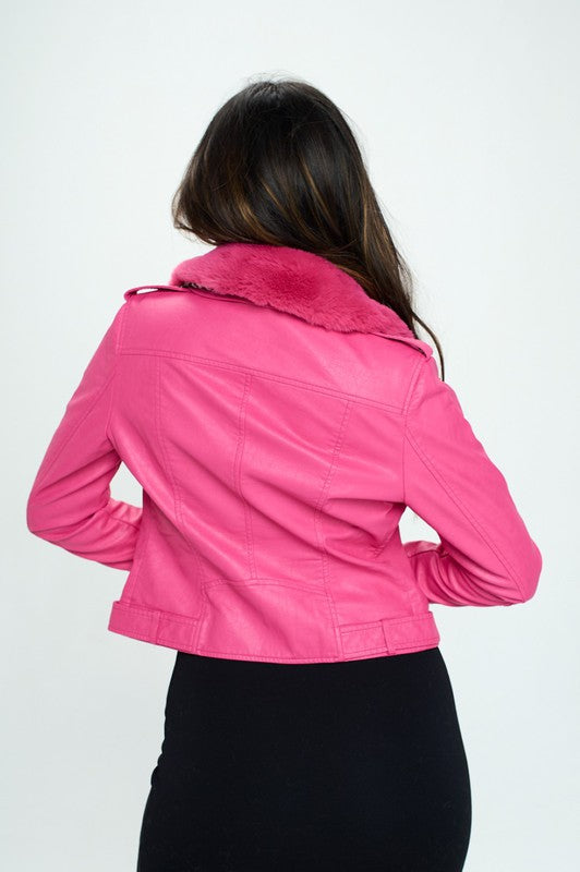 Badie Moto Fur Collar Side Zip Jacket