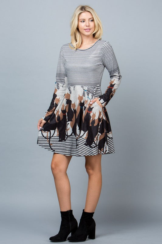 Cat Sweater Dress with Pockets
