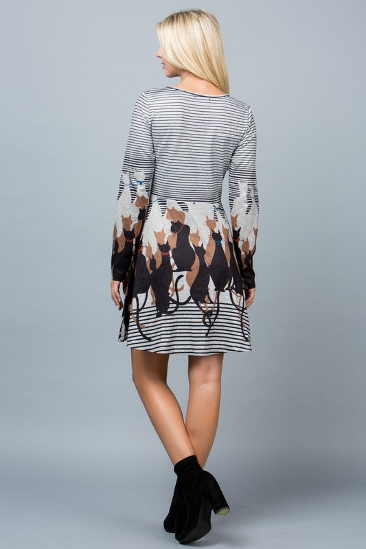 Cat Sweater Dress with Pockets