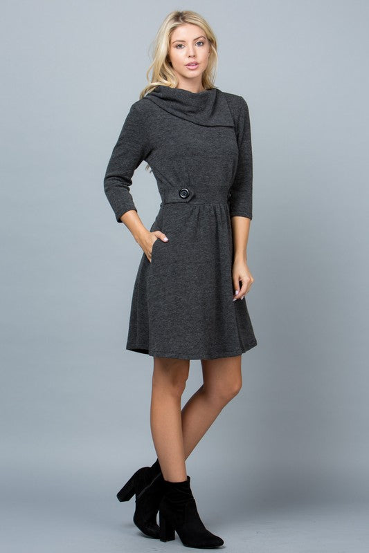 Gray Long Sleeve Mini Sweater Dress