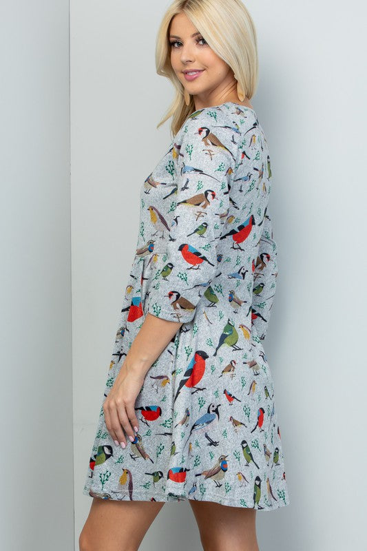 Winter Birds Sweater Dress