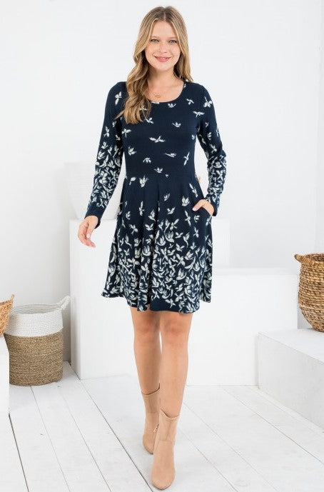 Navy Dove Print Sweater Dress