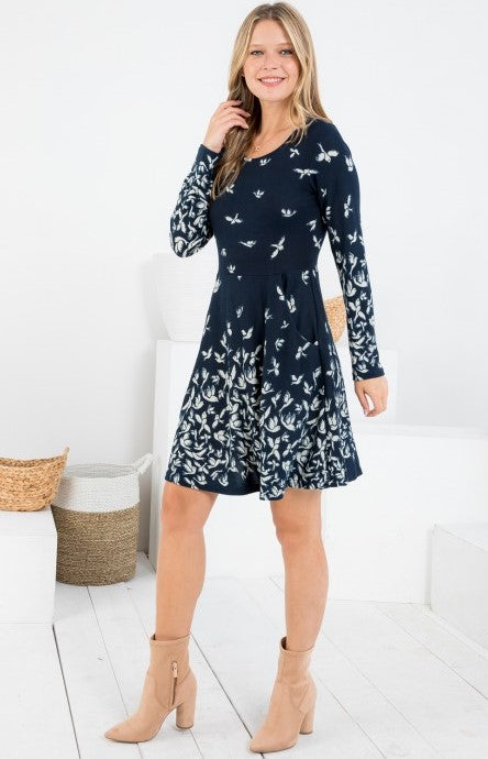 Navy Dove Print Sweater Dress