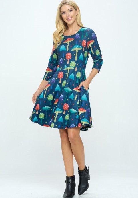 Mushroom Print Sweater Dress
