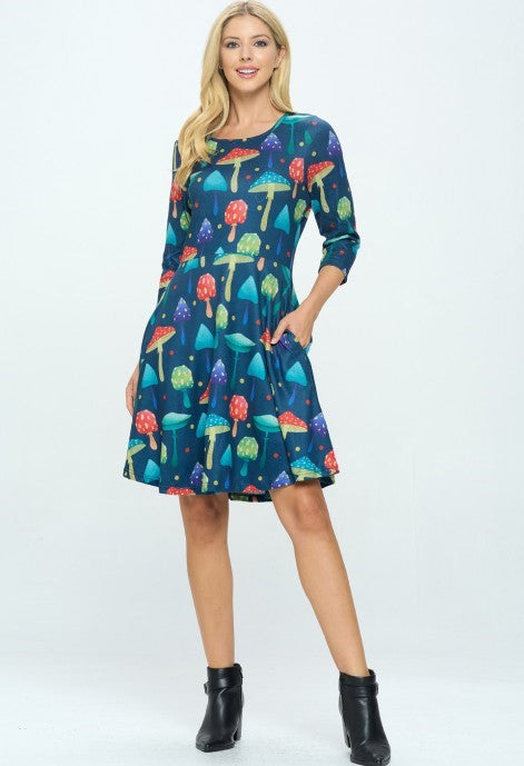 Mushroom Print Sweater Dress