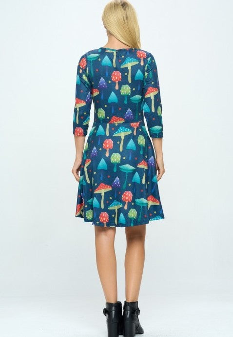Mushroom Print Sweater Dress