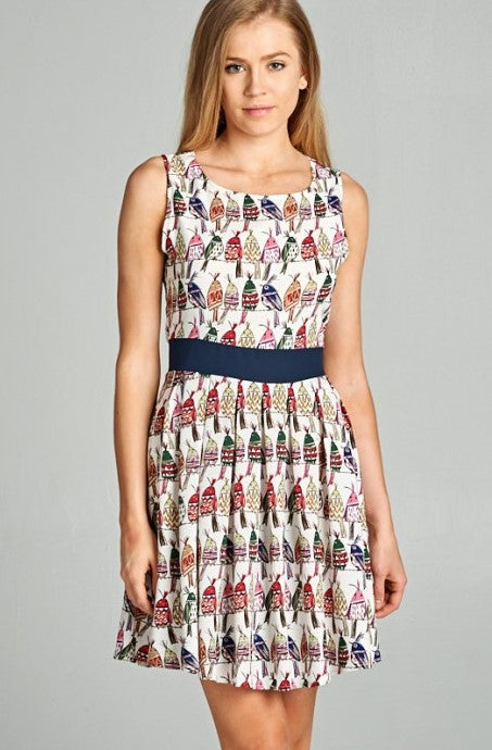 Little Bird Print Front Tie Mini Dress