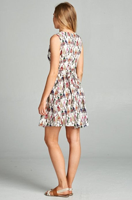 Little Bird Print Front Tie Mini Dress