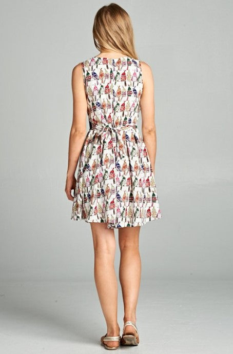 Little Bird Print Front Tie Mini Dress