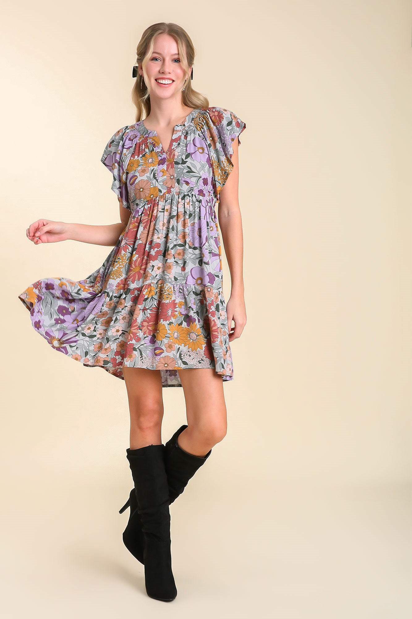 Floral Dreams Flutter Sleeves Dress