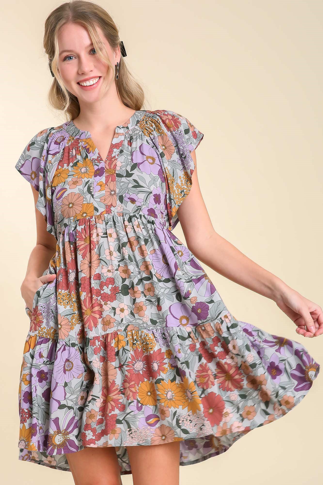 Floral Dreams Flutter Sleeves Dress