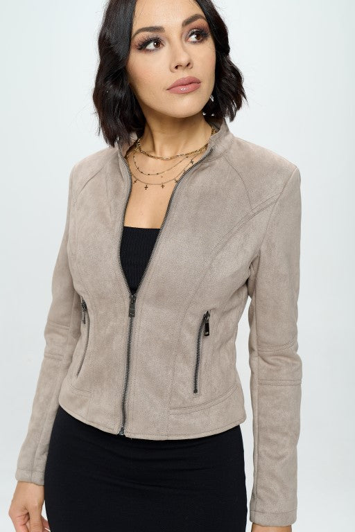 Jacintha Fitted Faux Suede Jacket