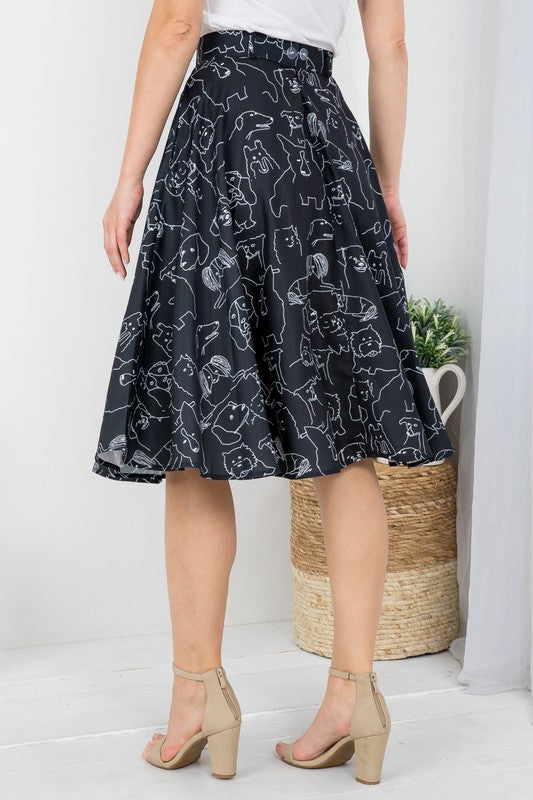 Dog Print Black Skirt