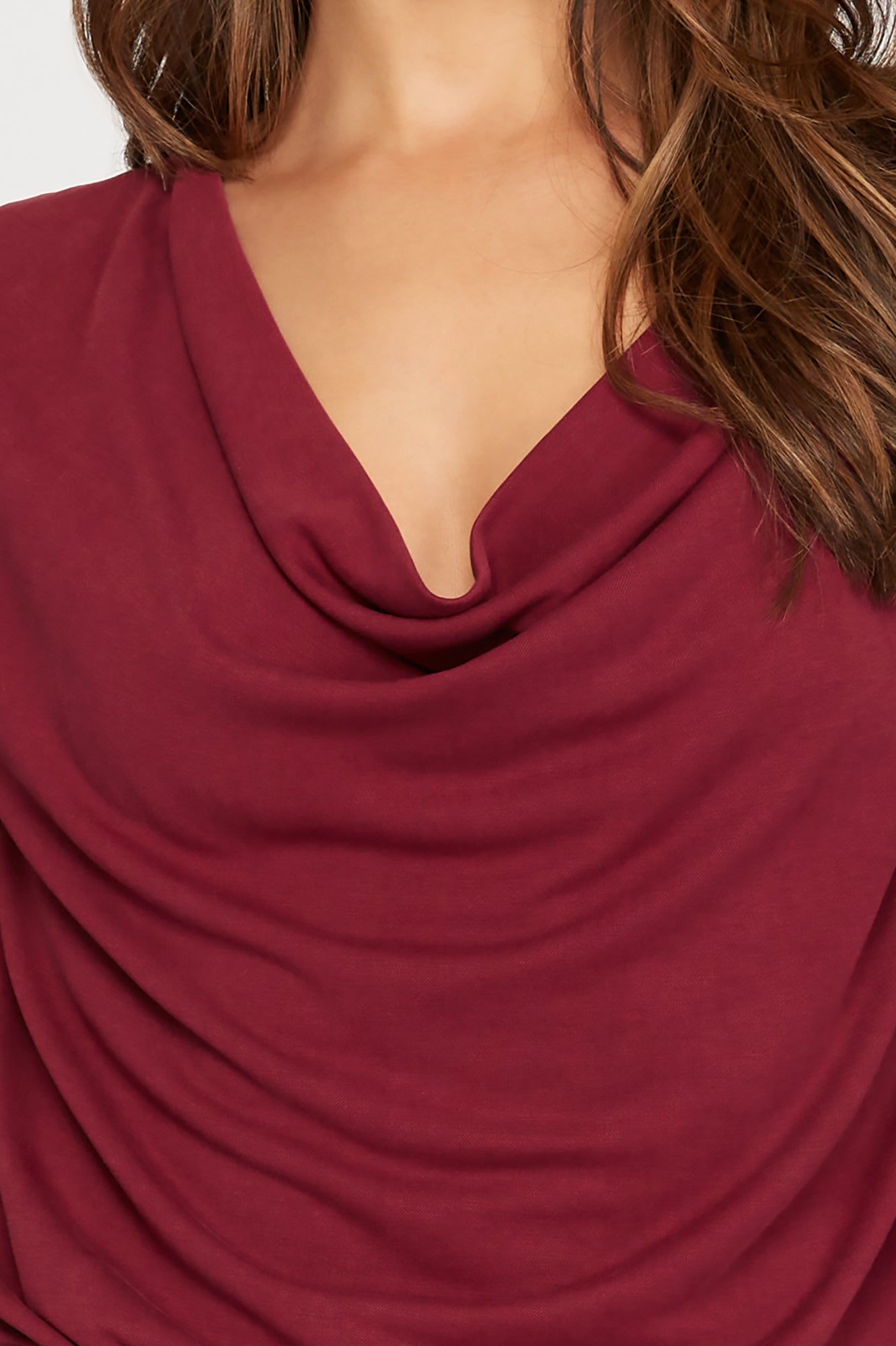 Long Sleeve Cowl Neck Bodysuit - Wine