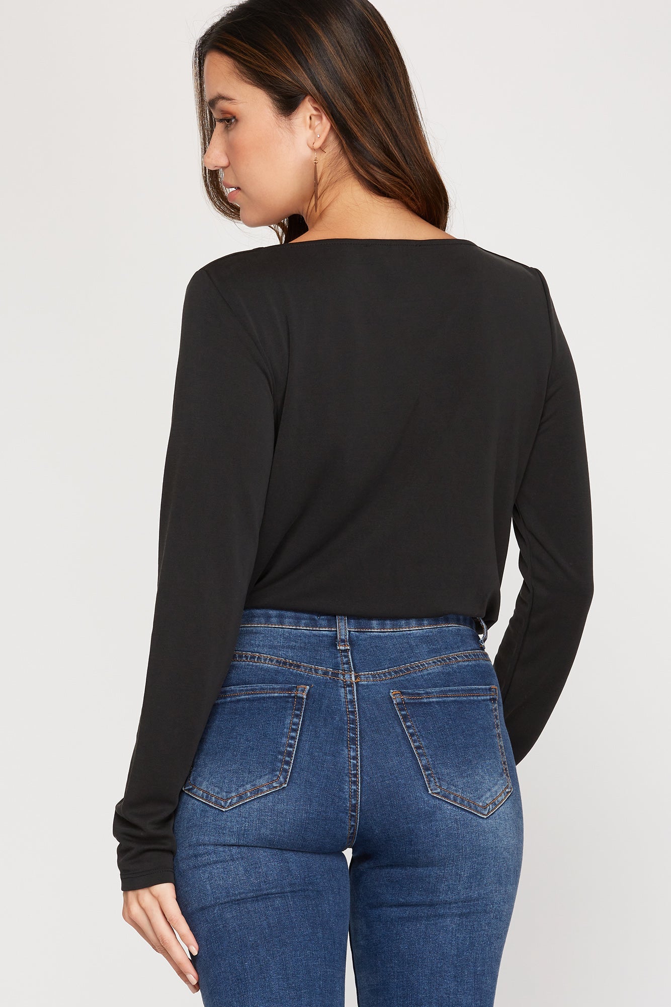 Long Sleeve Cowl Neck Bodysuit - Black