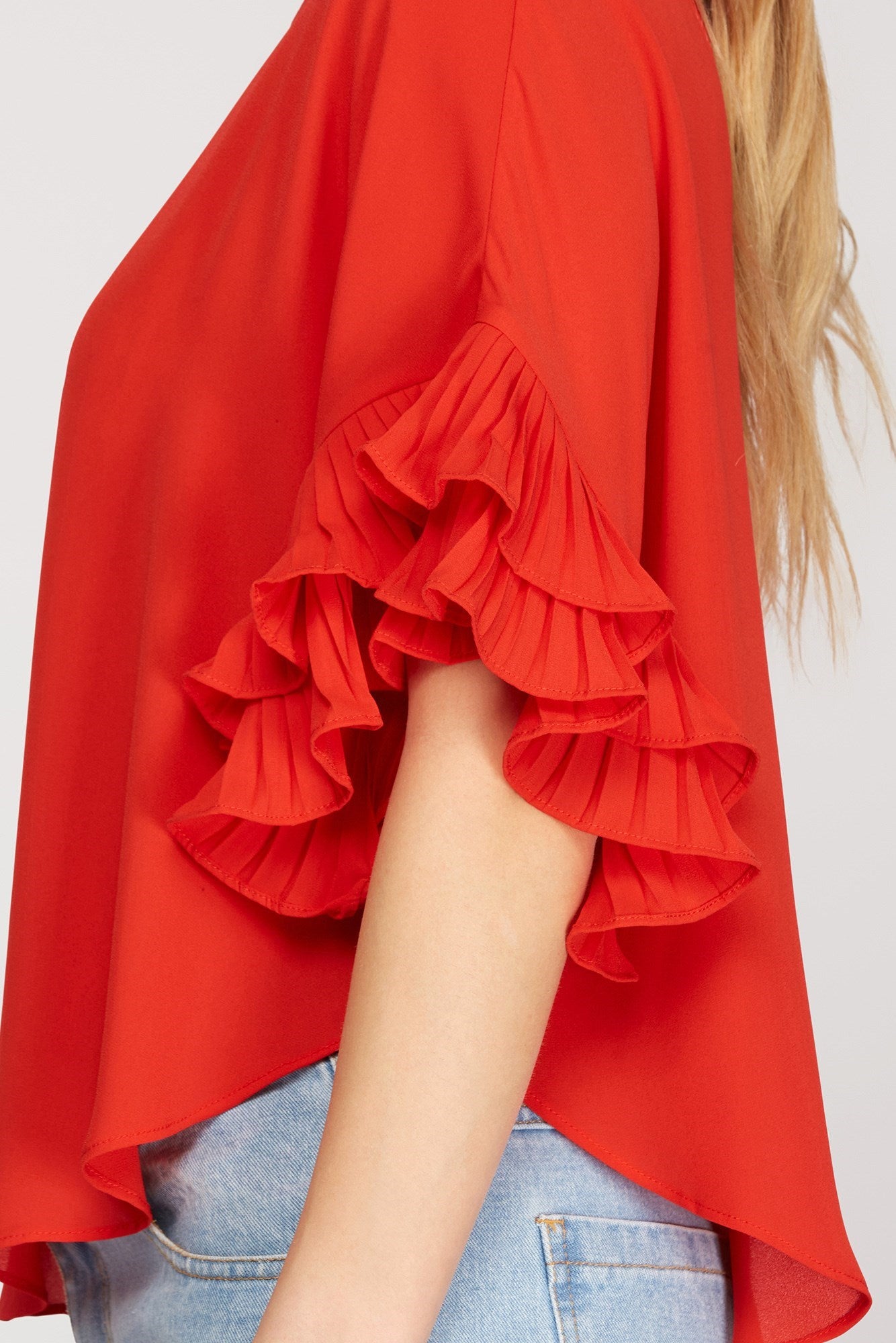 Red Short Ruffle Sleeve Top
