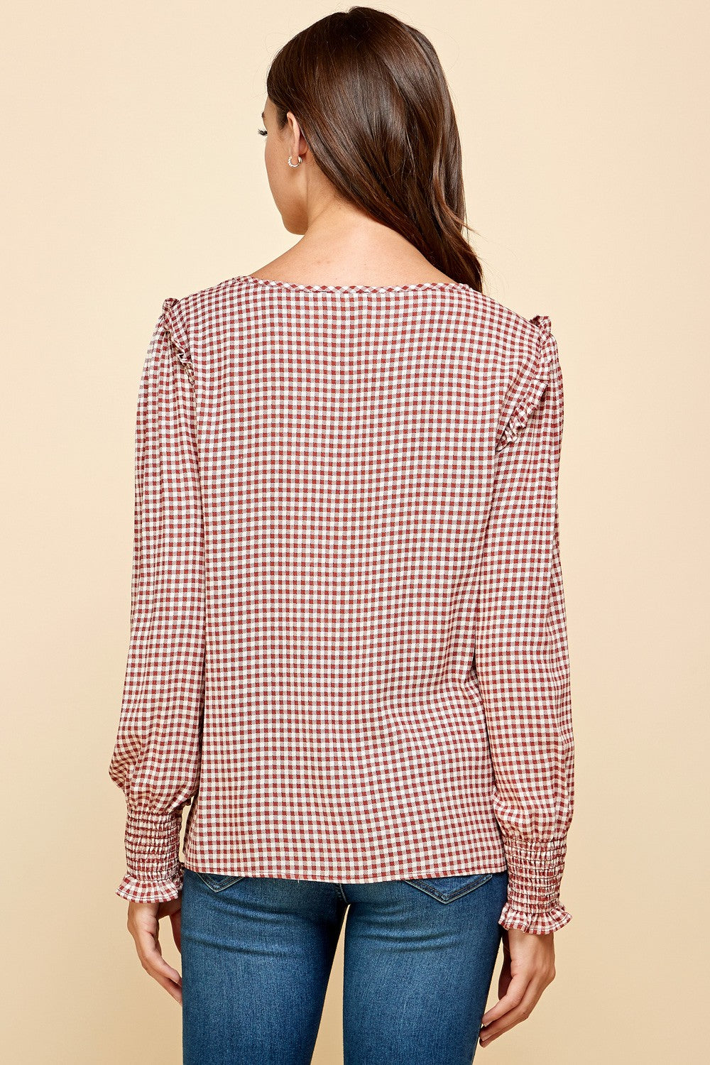 Gingham Print Long Sleeve Top