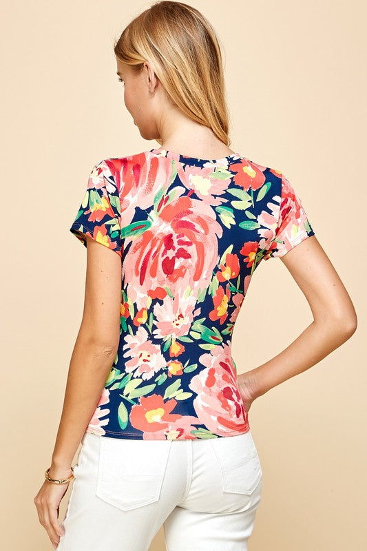 Front Tie Floral Cropped Top