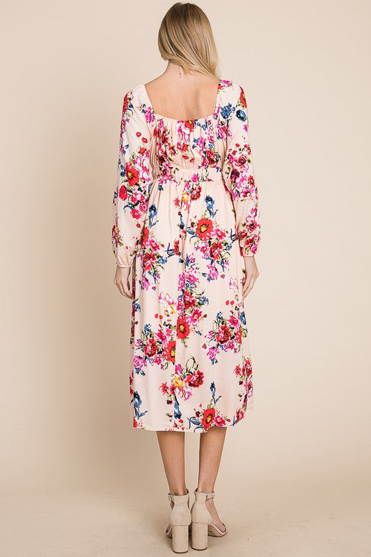 Front Tie Long Sleeve Floral Print Dress