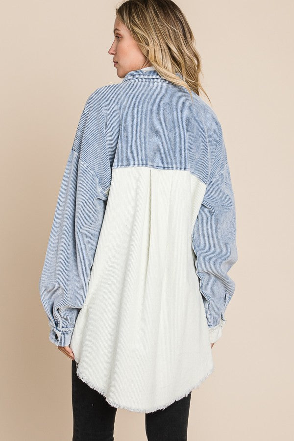 Blue Corduroy Colorblock Shacket