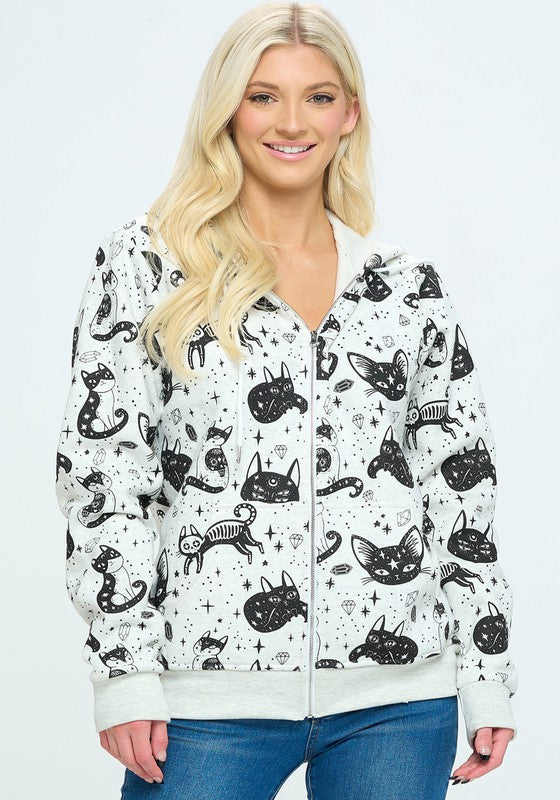 Crystal Cat Zipper Hoodie