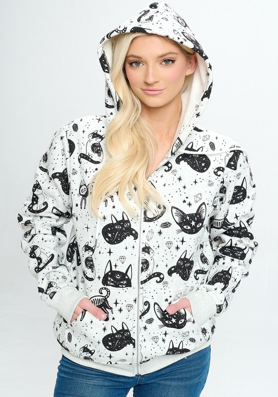 Crystal Cat Zipper Hoodie