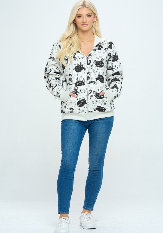 Crystal Cat Zipper Hoodie
