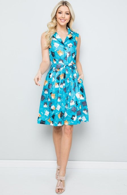 Button Up Cat Dress with Collar