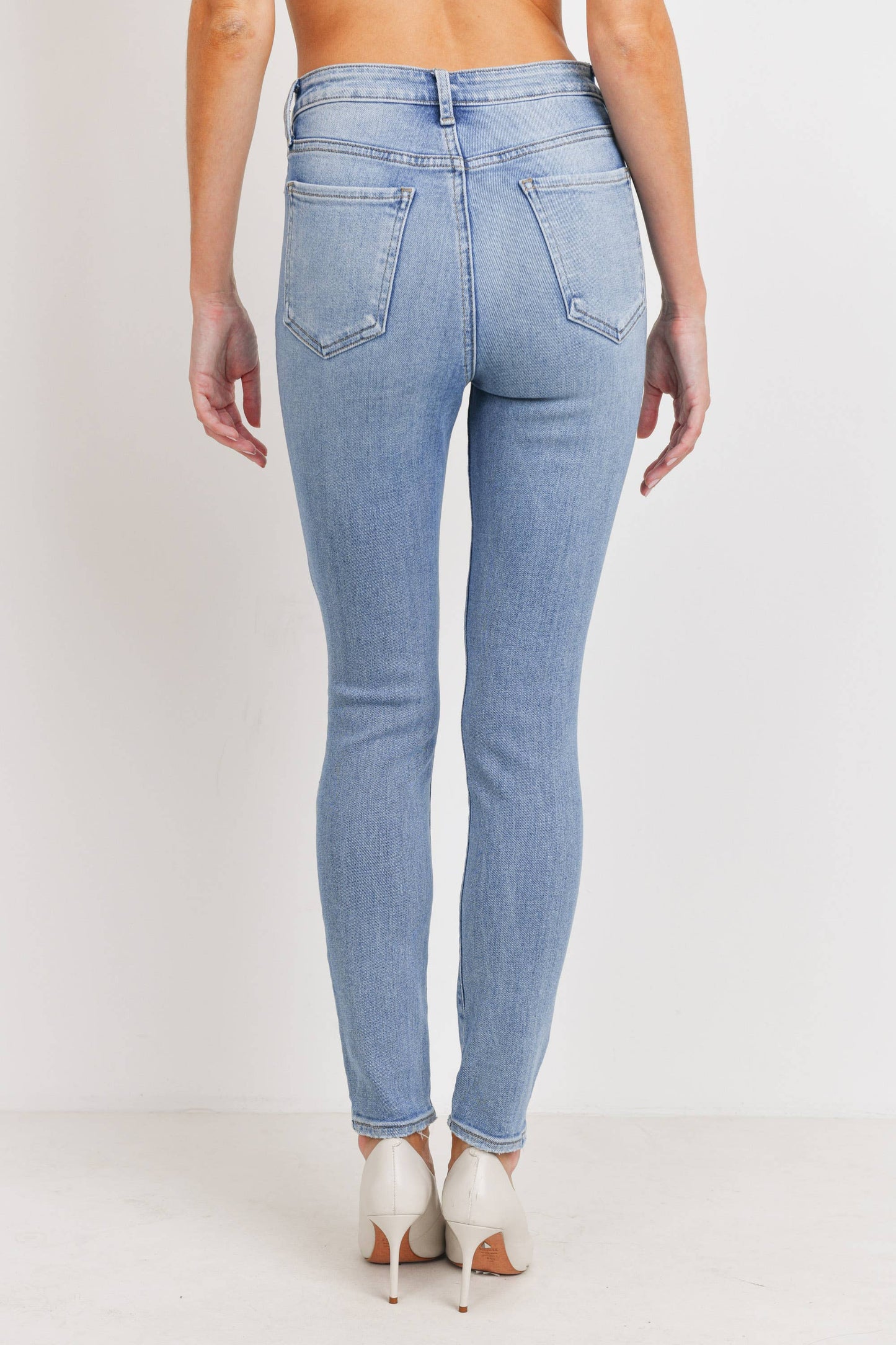 High Rise Slight Distress Ankle Skinny Jeans