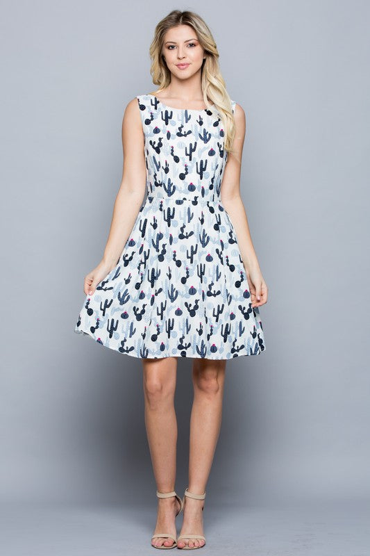 White Cactus Print Dress