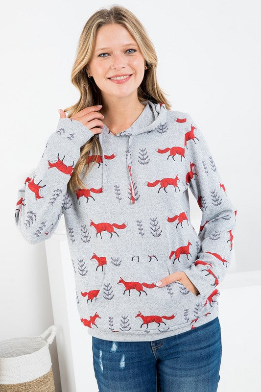 Fox Print Gray Hoodie