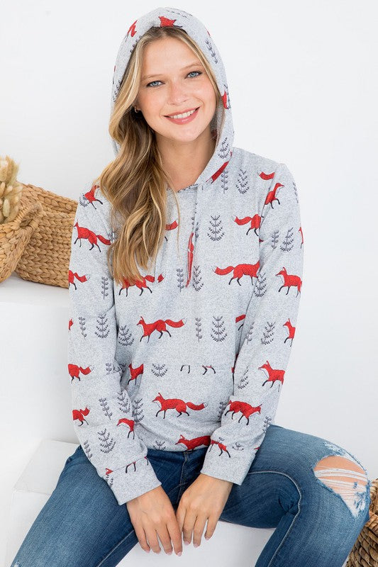 Fox Print Gray Hoodie