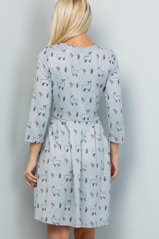 Gray Llama Sweater Dress