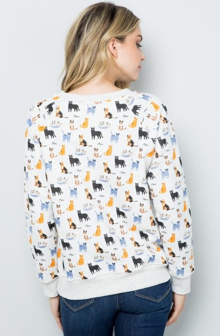 Cat Print Sweatshirt