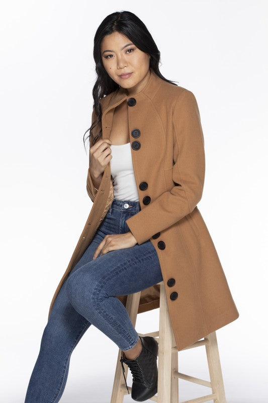 Vegan Wool Button Up Khaki Coat