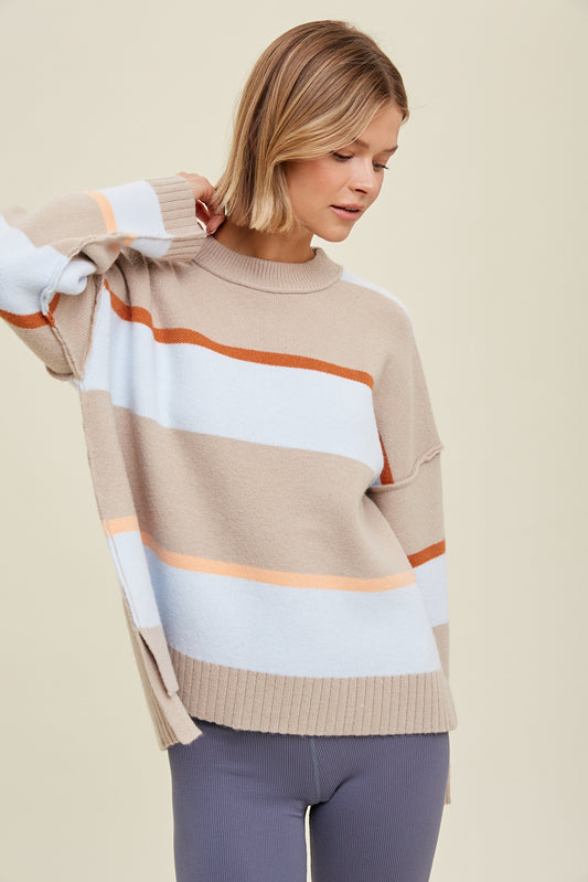 Reverse Stitch Striped Sweater