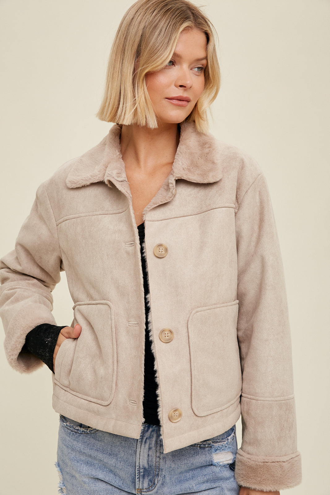 Suede Faux Fur Jacket