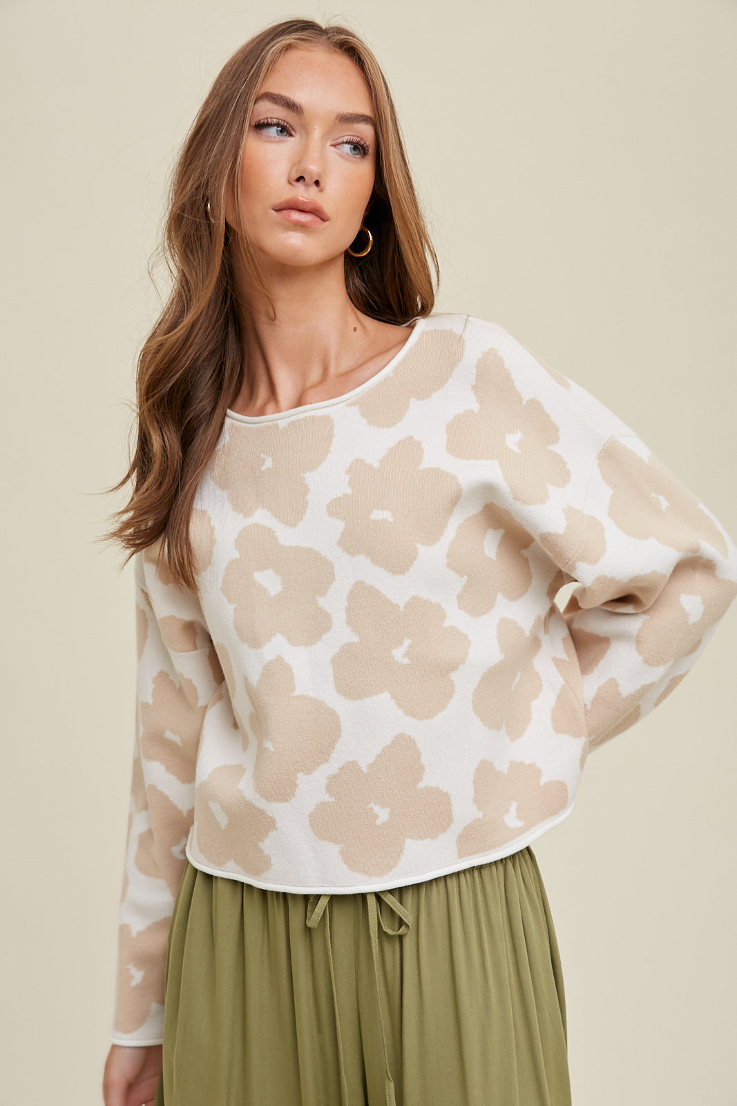 Relaxed Crop Floral Sweater